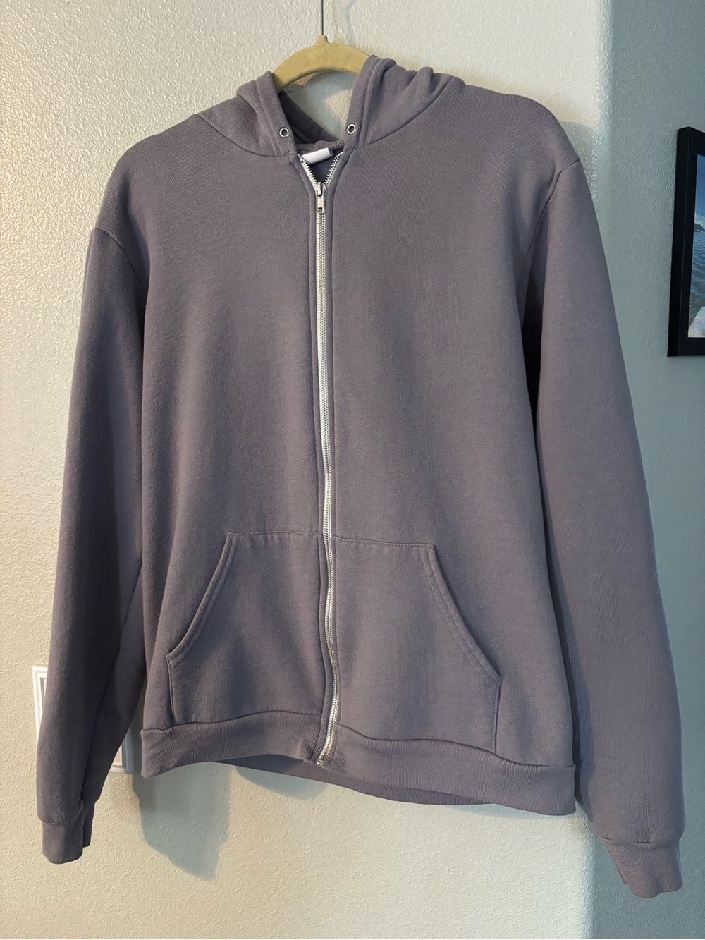 VTG American Apparel F497 Flex Fleece Zip Hoodie Slate Grey L Made in USA Y2K